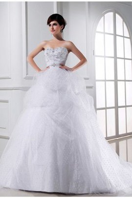 Robe de mariée avec perle textile en tulle en satin cordon col en forme de cœur