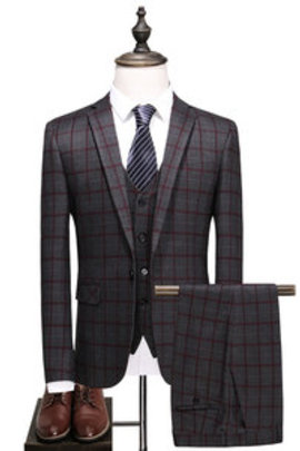 Plaid costume blazer costumes pour hommes veste + pantalon + gilet 3 pièces gentleman