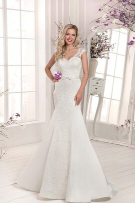 Robe de mariée avec nœud cordon maillot de traîne moyenne avec décoration dentelle