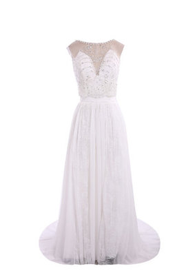 Robe de mariée classique officiel en chiffon col en bateau avec perle