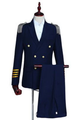 Costumes slim fit hommes double boutonnage costumes hommes bleu marine blazer
