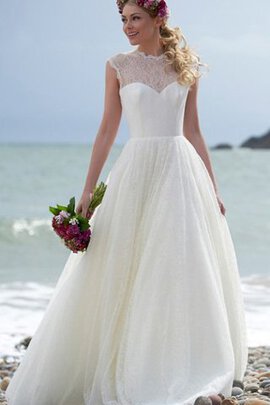 Robe de mariée romantique a-ligne elevé jusqu'au sol avec bouton