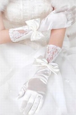 Satin avec bowknot blanc élégant | Gants de mariée modestes