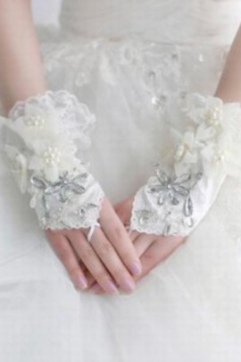 Satin perles ivoire Gants de mariée de luxe