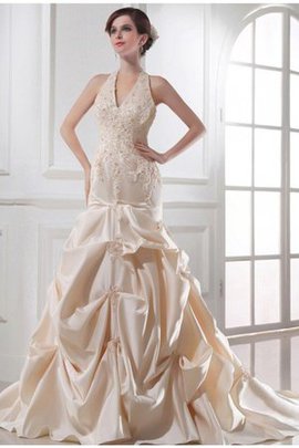 Robe de mariée dénudé cordon decoration en fleur en satin de sirène