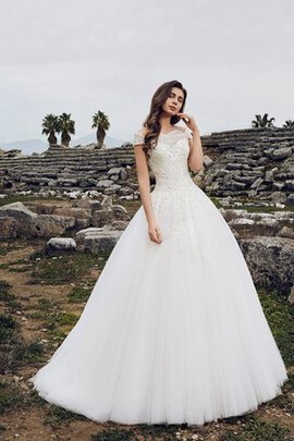 Robe de mariée distinguee fermeutre eclair en tulle decoration en fleur avec manche courte