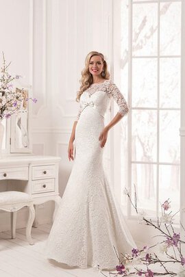 Robe de mariée humble romantique col en bateau avec manche 3/4 avec nœud