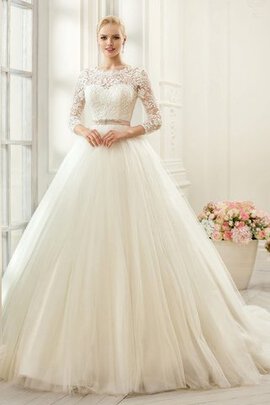 Robe de mariée classique col en bateau avec ruban jusqu'au sol appliques