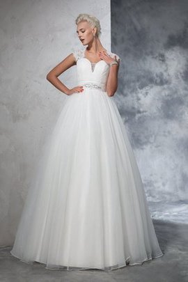 Robe de mariée de traîne courte manche nulle en tulle ruché col en forme de cœur