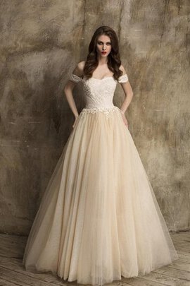 Robe de mariée romantique avec zip textile en tulle de traîne courte d'epaule ecrite