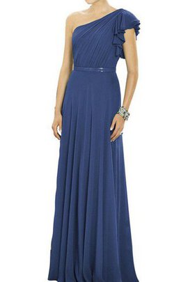 Robe demoiselle d'honneur longue ruché manche nulle d'épaule asymétrique avec chiffon