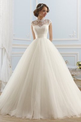 Robe de mariée romantique delicat cordon de col haut avec manche épeules enveloppants