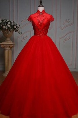 Robe de quinceanera naturel plissage avec lacets de col haut appliques