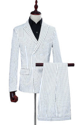 Coréen rayé robe de mariée costume avec pantalon 2 pièces fête homme hommes blazer