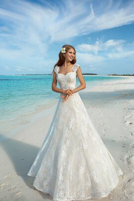 Robe de mariée romantique cordon avec manche épeules enveloppants avec perle noeud