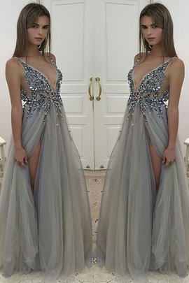 Robe de soirée de princesse manche nulle a-ligne en tulle longueur au ras du sol