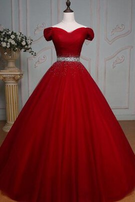 Robe de quinceanera longue plissage en organza d'epaule ajourée avec sans manches