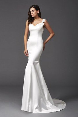 Robe de mariée longue manche nulle en satin de traîne courte avec perle