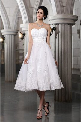 Robe de mariée bref manche nulle a-ligne de col en cœur avec perle