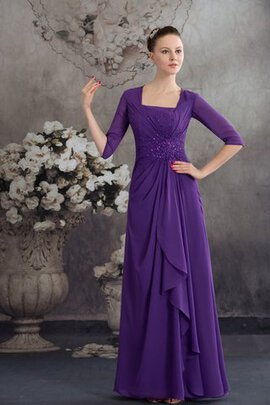 Robe de soirée en chiffon jusqu'au sol en 1/2 manche encolure en carré avec perle