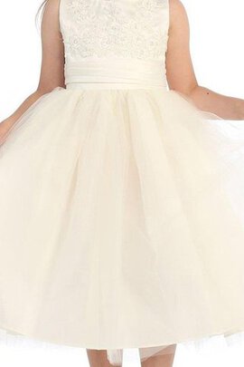 Robe cortège fille col ras du cou avec nœud avec perle en tulle manche nulle