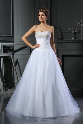 Robe de mariée naturel avec perle manche nulle en satin de col en cœur