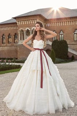 Robe de mariée naturel avec cristal ruchés longs manche nulle col en forme de cœur