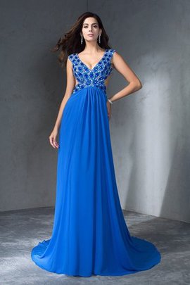 Robe de bal longue v encolure avec chiffon avec sans manches de traîne courte