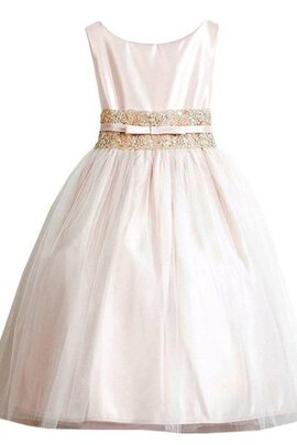 Robe cortège fille avec nœud à boucles avec perle decoration en fleur ligne a jusqu'au sol