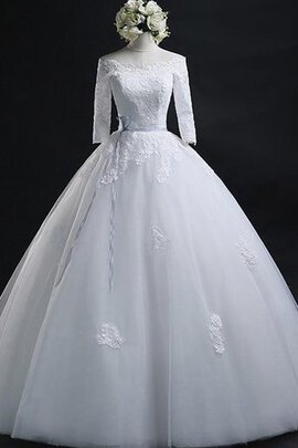 Robe de mariée facile avec ruban avec lacets avec manche 3/4 textile en tulle