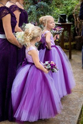 Robe cortège fille de princesse textile en tulle avec nœud avec fleurs jusqu'au sol