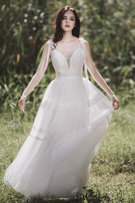 Robe de mariée avec sans manches en tulle col en forme de cœur populaire longue