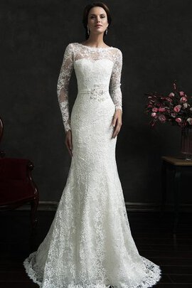 Robe de mariée modeste vintage dos nu avec manche longue ceinture