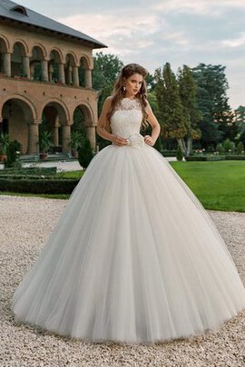 Robe de mariée naturel festonné en tulle de mode de bal longueru au niveau de sol