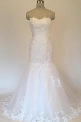 Robe de mariée cordon textile en tulle avec sans manches de sirène de traîne moyenne