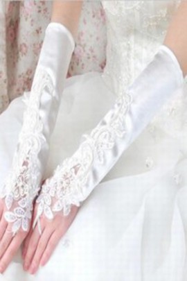 Satin blanc Application Gants de mariée élégante