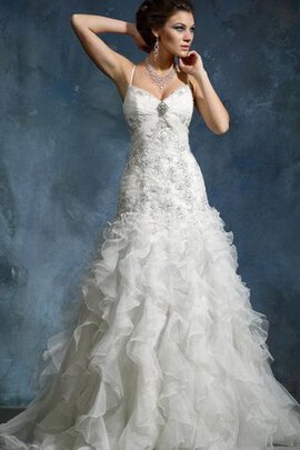 Robe de mariée naturel en organza bretelles spaghetti manche nulle ligne a