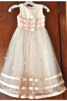 Robe cortège fille longue plissé avec fleurs en tulle avec nœud