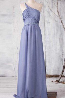 Robe demoiselle d'honneur simple avec perle longueru au niveau de sol a-ligne entrecroisé