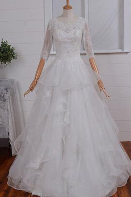 Robe de mariée en dentelle fermeutre eclair a-ligne en organza bretelles spaghetti