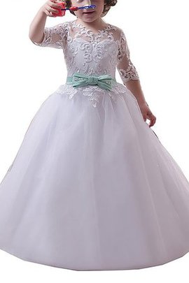 Robe cortège fille naturel avec fleurs en tulle jusqu'au sol manche nulle