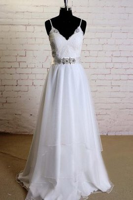 Robe de mariée ceinture en étoffe avec ruban bretelles spaghetti jusqu'au sol v encolure