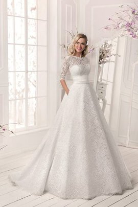 Robe de mariée elégant ligne a de col entaillé de traîne courte avec lacets