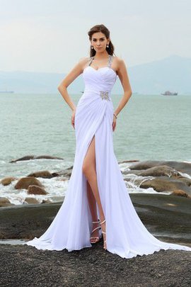 Robe de mariée bretelles spaghetti de traîne mi-longue manche nulle gaine a plage