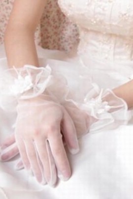 Organza avec des fleurs blanches élégantes | Gants de mariée modestes