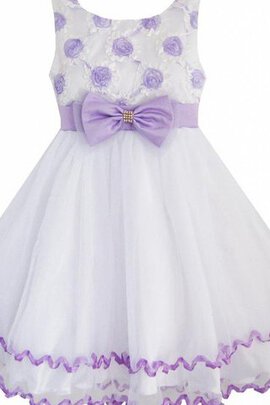 Robe cortège fille textile en tulle avec nœud avec zip encolure ronde avec fleurs