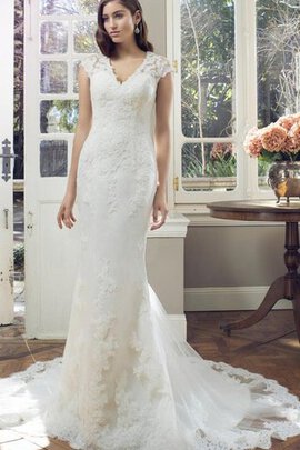 Robe de mariée naturel avec manche courte avec décoration dentelle jusqu'au sol en forme