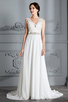 Robe de mariée naturel ligne a avec chiffon avec sans manches v encolure