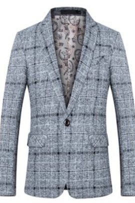 Simple bouton événement réunion costumes blazers plaid hommes vestes hommes gris