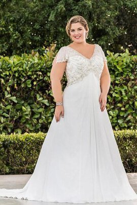 Robe de mariée lache avec chiffon ligne a de col en v en dentelle